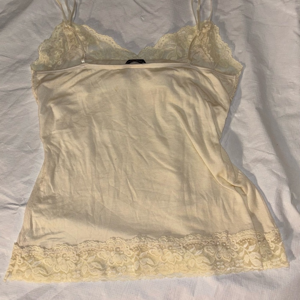 Y2K Lace Trim Cami Tank Top Antique White Sz.M CoquetteGirl Trendy Popular Style - Picture 3 of 5